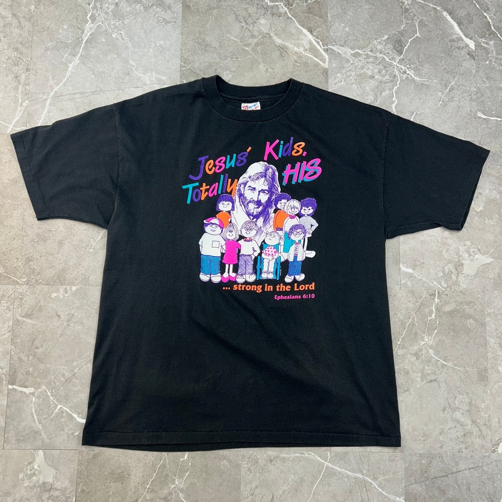 90s Vintage Jesus Graphic Tee Mens XL Strong In The Lord Short Sleeve Shirt